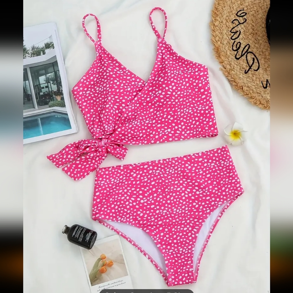 Pink white mini print plus curvy tankini 2 piece swim suit bikini 3XL 18